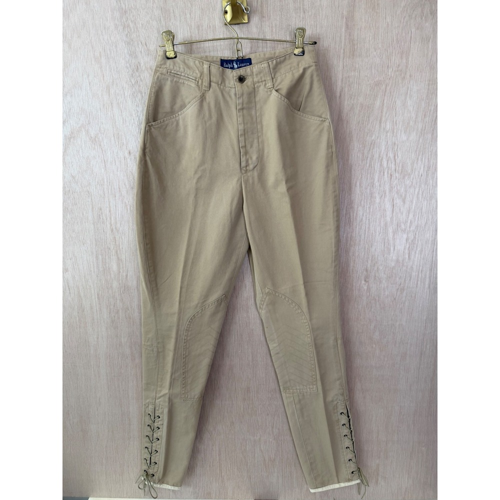 Ralph Lauren Tan Equestrian Lace Up Ankle Pants Beige Cotton Sz 4 NWT